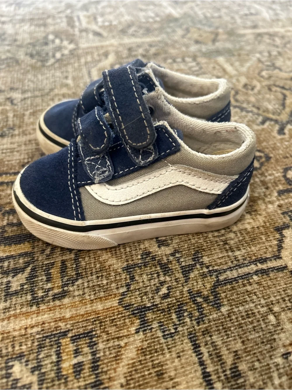 Vans Kids Navy and White Velcro Skate Sneakers